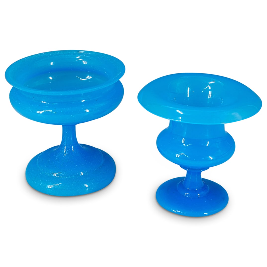 (2 Pc) Antique French Blue Opaline Glass Vase and Bowl (1 of 6)