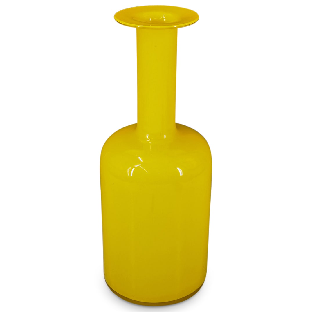 Otto Brauer for Holmegaard Glass Vase: DESCRIPTION: Otto Brauer for Holmegaard "Gulvase" Danish modern yellow and white cased glass large bottle vase. CIRCA: 1960's ORIGIN: Danish DIMENSIONS: H: 14.75" W: 5.5" CONDITION: Good condition. Un