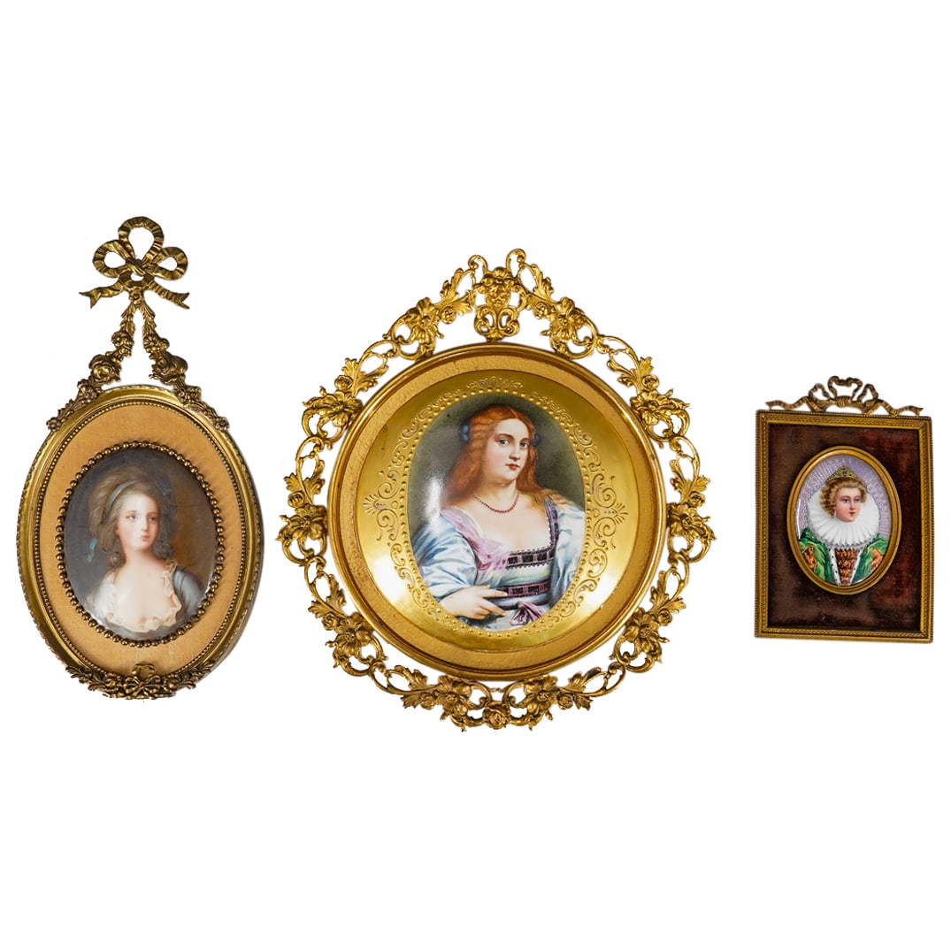 (3 Pc) Antique French Hand Painted Porcelain Portraits (1 of 14)