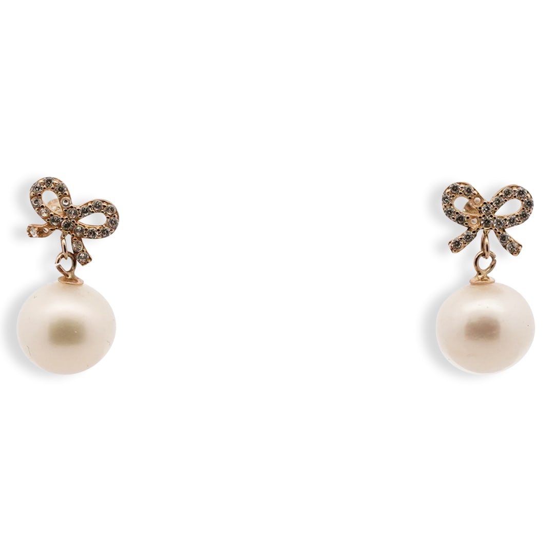 14K Gold & Pearl Bow Stud Earrings (1 of 3)