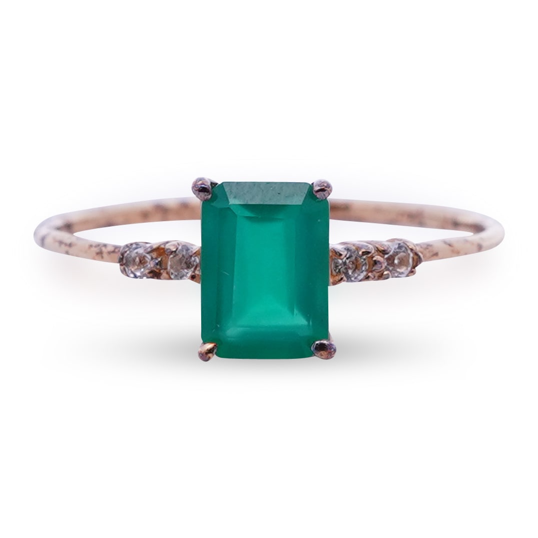 18K Gold Over Sterling Silver & Green Onyx Ring (1 of 2)