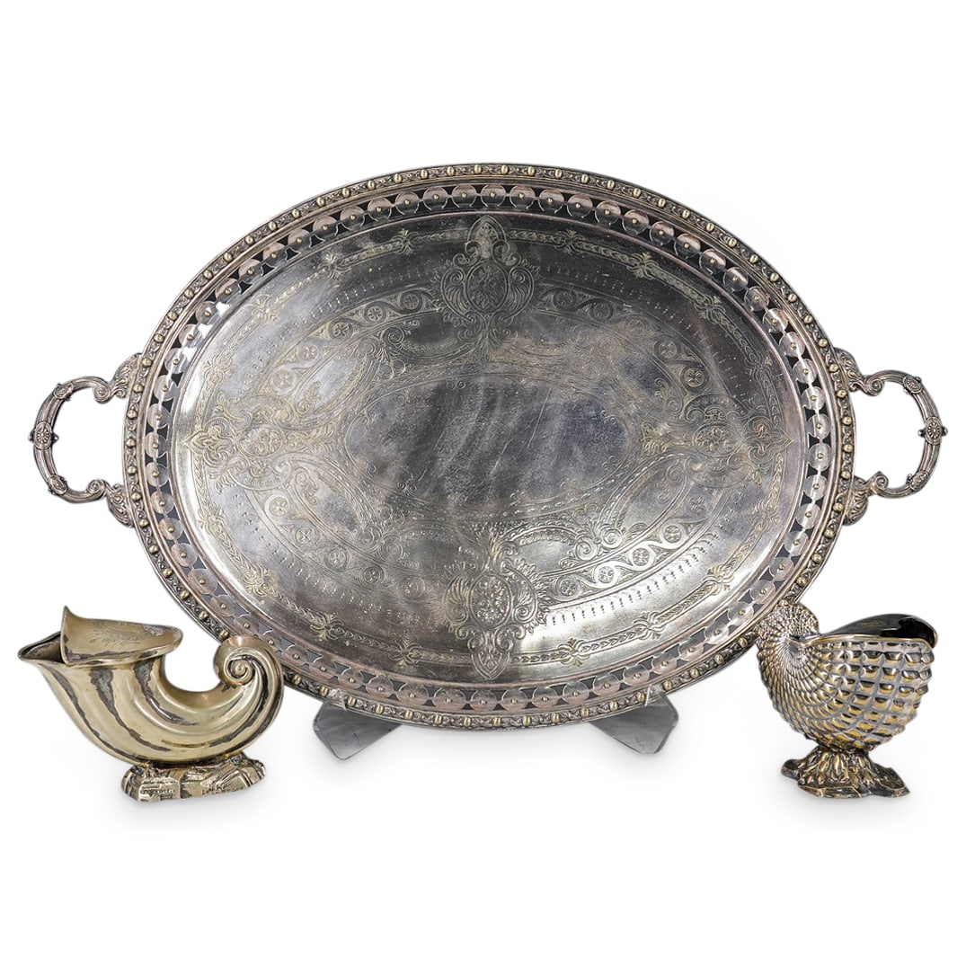 (3 Pc) Silver Plated Spoon Warmers & Tray (1 of 20)