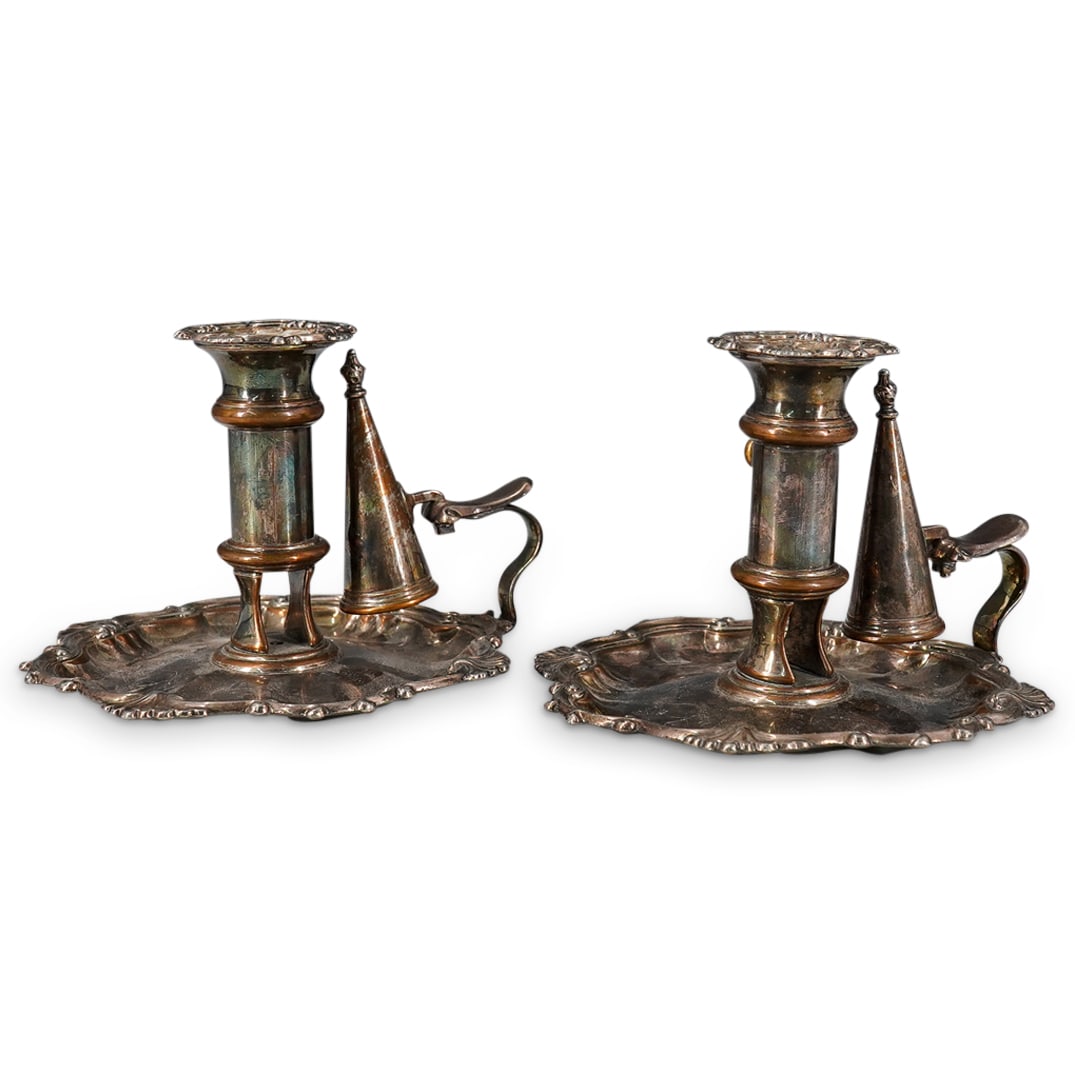 (2 Pc) Georgian Sheffield Chambersticks Candle Holders (1 of 8)
