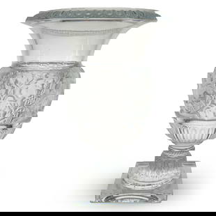 Lalique Crystal 'Versailles' Footed Vase: DESCRIPTION: Lalique clear crystal "Versailles' footed vase, originally designed by Rene Lalique in 1939. The Versailles Vase was inspired by the Medici vases. The satin-finished crystal vase