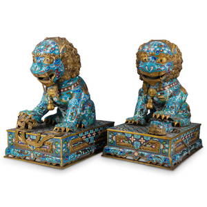 Pair Of Large Antique Chinese Cloisonne Guardian Lions