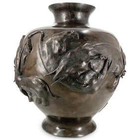 Large Antique Japanese Meiji Bronze Elephant Vase