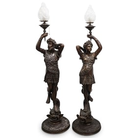 Large Pair Of Neoclassical Bronze Torchieres