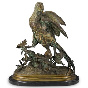 Ferdinand Pautrot (French, 1832–1874) Pheasant W/ Songbirds Bronze