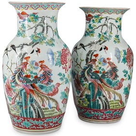Pair Of Antique Chinese Famille Rose Porcelain Vases