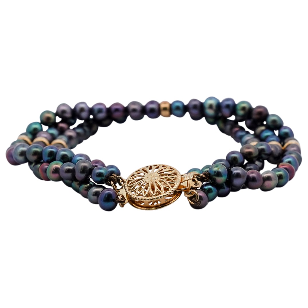 Vintage 14k Gold and Beaded Black Pearl Multi Strand Bracelet (1 of 7)