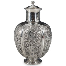 Antique Chinese Silver Repousse Tea Caddy