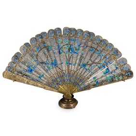 Antique Chinese Export Filigree Silver & Enamel Fan