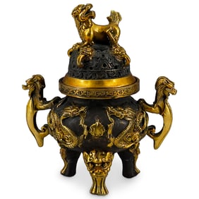 Antique Chinese Gilt Bronze Tripod Ding Censer