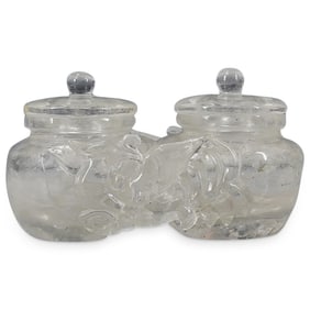 Antique Chinese Lidded Carved Rock Crystal Double Vase