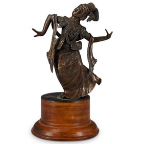 Antique Burmese Bronze Dancer On Wood Base