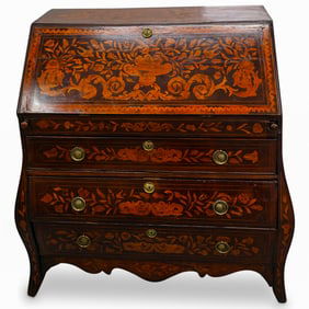 18th Cent. Dutch Marquetry Inlaid Secretary Cabinet