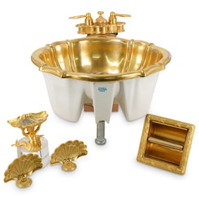 (6Pc) Sherle Wagner Gold Scalloped Over Edge Sink Set