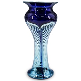 Correia Cobalt Pulled Feather Art Glass Vase
