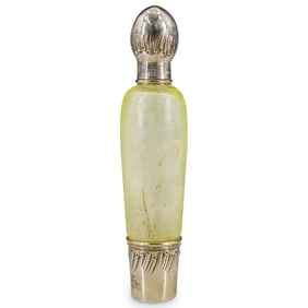 Art Nouveau Sterling Silver & Art Glass Flask