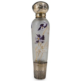 Art Nouveau Art Glass & Sterling Silver Flask