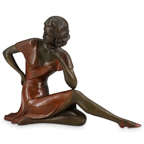 Art Deco Girl Bronze Sculpture After D. Chiparus