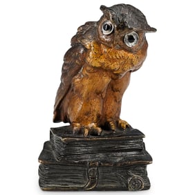 Antique Viennese Cold Painted Veritable Bronze Owl On Books