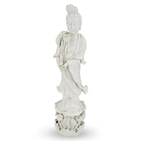 Antique Chinese Blanc De Chine Porcelain He Xiangu