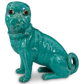 Terracotta Turquoise Pottery Pug Sculpture