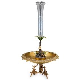 Antique Austrian Gilt Bronze Kinetic Cold Painted Bird Epergne Centerpiece