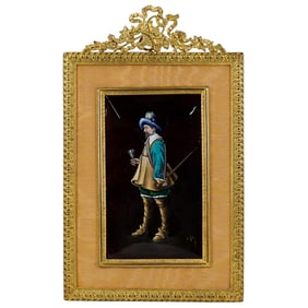 Antique French Limoges 'Cavallier' Enameled Plaque