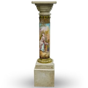 Antique Sevres Hand Painted Porcelain & Marble Pedestal