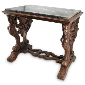 Antique Italian Carved Trestle Table