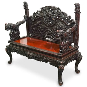 Antique Chinese Carved Dragon Bench