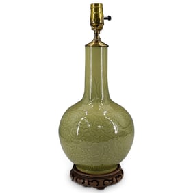 Antique Chinese Celadon Porcelain Vase Table Lamp