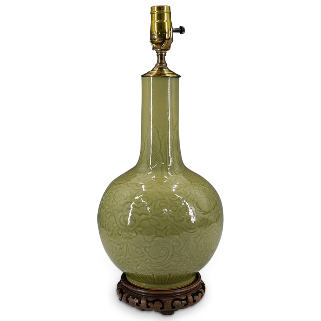 Antique Chinese Celadon Porcelain Vase Table Lamp (1 of 8)