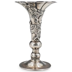 Antique Meiji Japanese Anayama Silver Dragon Bud Vase