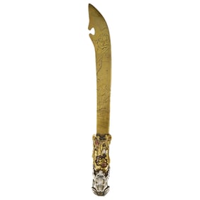Antique Japanese Mixed Metal Frog & Lotus Letter Opener