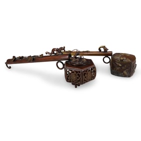 (2 Pc) Antique Japanese Bronze Yatate Writing Set Cases