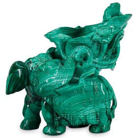 Antique Chinese Carved Malachite Elephant Sculpture