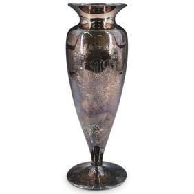 Antique American Sterling Silver Overlay Green Glass Vase