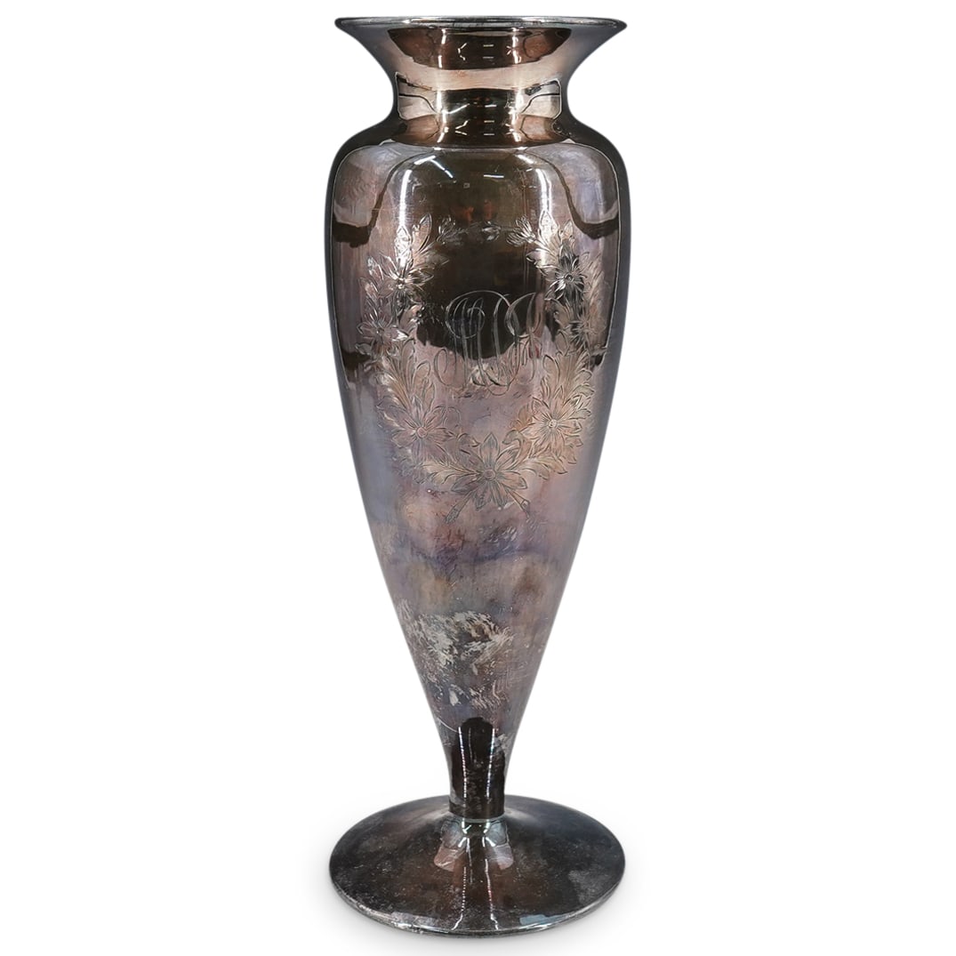 Antique American Sterling Silver Overlay Green Glass Vase (1 of 6)