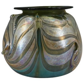 Vintage J. Cook Pulled Feather Art Glass Vase