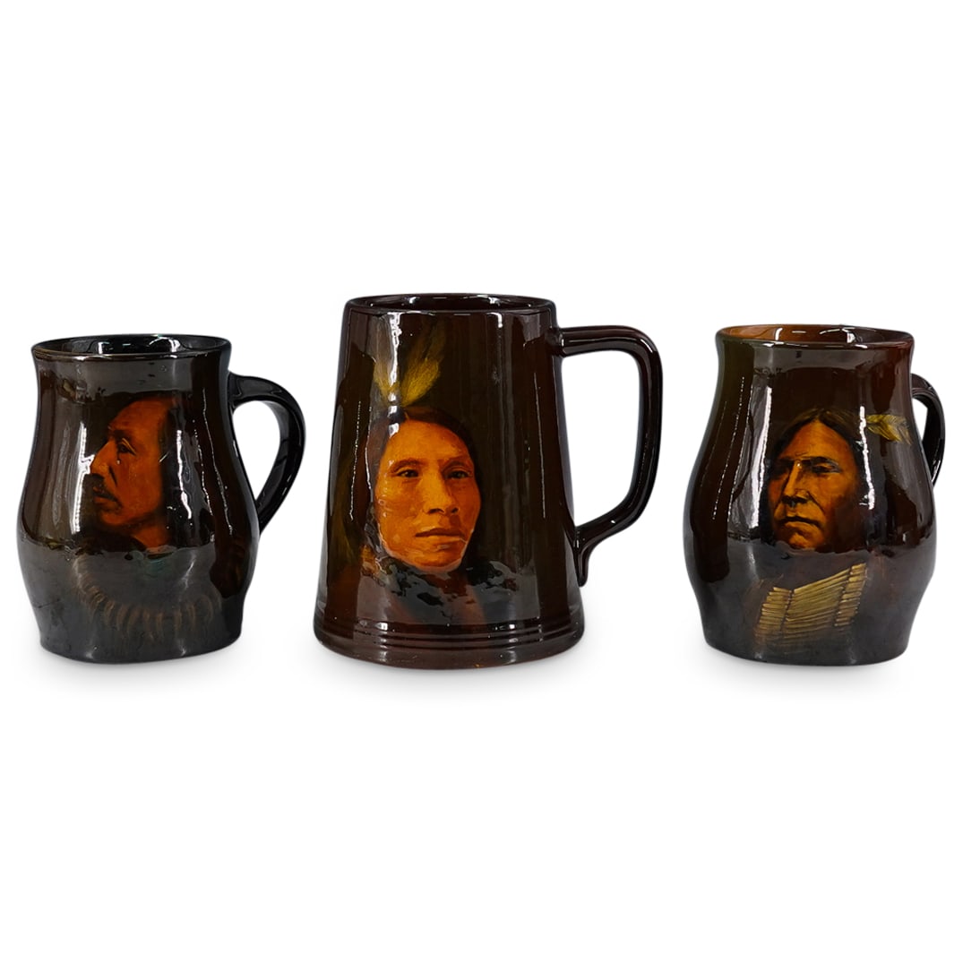 (3 Pc) Rookwood Pottery Native American Portrait Mugs (1 of 9)