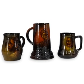 (3 Pc) Glazed Pottery Black Americana Portrait Mugs