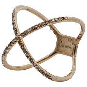14k Gold and Diamond Cross Over Ring