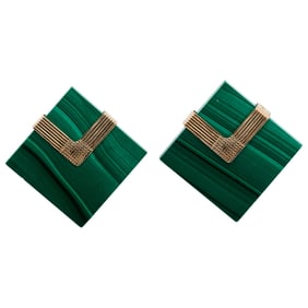 Pair of Retro 14k Gold and Malachite Earrings