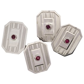 Pair of Vintage 14k Gold and Ruby Cufflinks