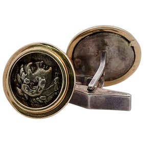Vintage 14k Gold and Sterling Silver Greco Roman Cufflinks