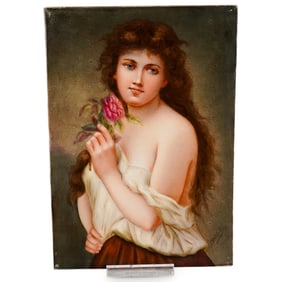 "La Rose Rouge" Hand Painted Portrait on Porcelain