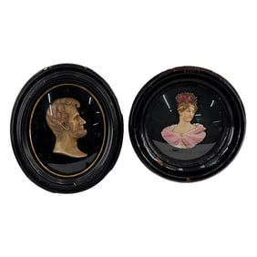 (2) Antique Wax Abraham Lincoln & Lady Portraits